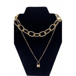 PadLock Layered Necklace Women’s Gold Tone Punk Jewelry‎
